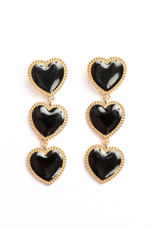 3 Heart Drop Earrings, Black