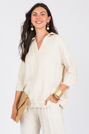 Collared Linen Top, Oatmeal