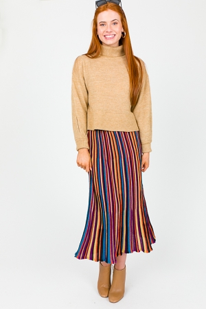 Metallic Stripes Knit Midi Skirt