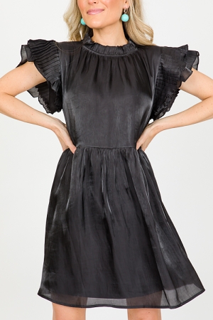 Shimmery Flutter Dress, Black