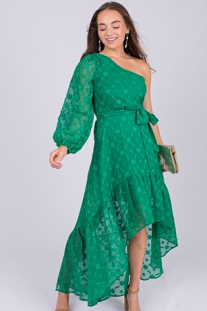 Textured Single Sleeve Dress, Green