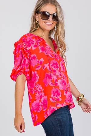 Marilyn Floral Top, Red Fuchsia