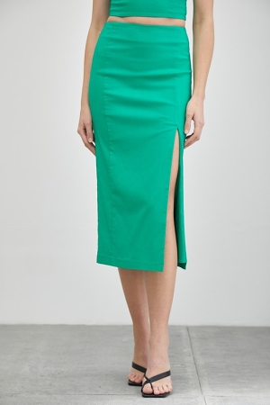 Green Slit Midi Skirt