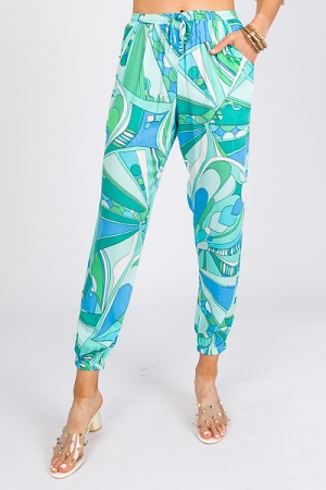 Patterned Joggers, Green Blue