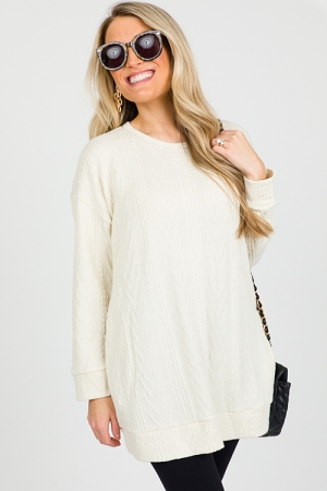 Textured Side Pocket Tunic, Cream