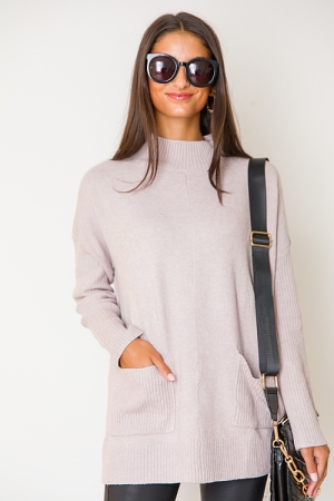 Patch Pocket Tunic Sweater, Lavender