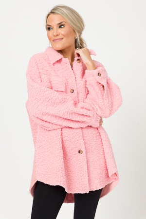 Buttoned Teddy Jacket, Pink