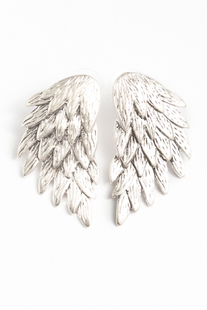 Metal Wing Earrings, Silver