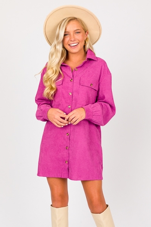 Corded Shirt Dress, Orchid