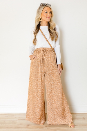 Satin Printed Pants, Camel