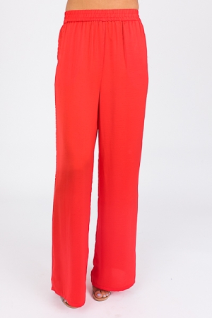 Pull-On Palazzo Pants, Coral Red