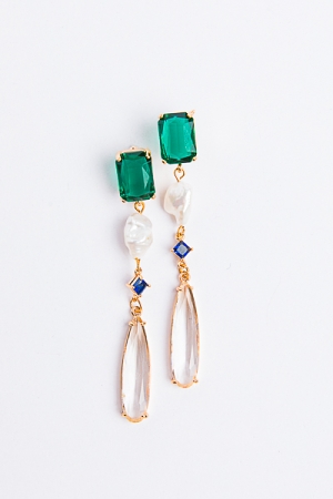Pearl & Stone Teardrop Earring, Emerald 