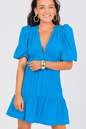 Francis Pleated Dress, Electric Blue