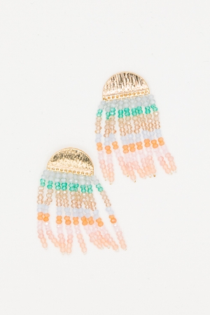 Beads Glass Tassel Earrings, Blue