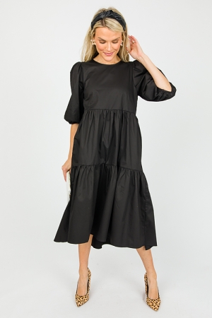 Ellis Poplin Midi, Black