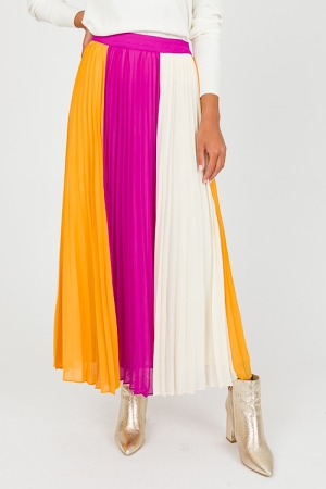 Colorblock Pleats Midi Skirt