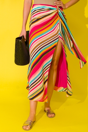 Multi Stripe Midi Skirt, Pink