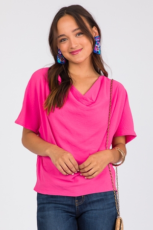Solid Cowl Neck Blouse, Hot Pink