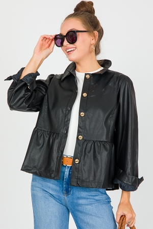 Peplum Leather Jacket, Black