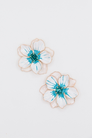 Wrenlee Flower Earrings, White/Teal