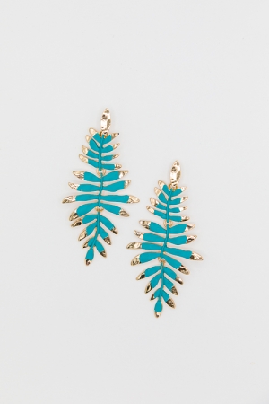 Color Coated Leaf Earring, Turquoise