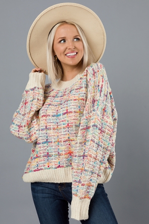 Colorful Plaid Sweater, Tan