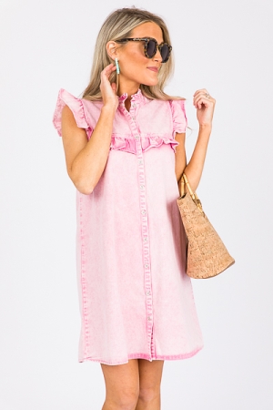 Pink Denim Ruffle Dress