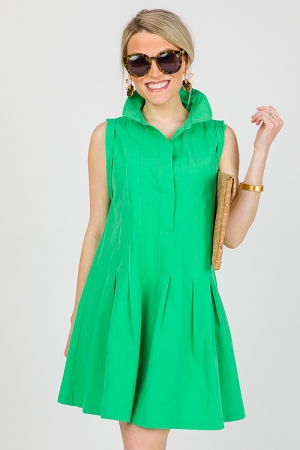 Pleat Hem Dress, Green