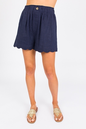 Scallop Pull-On Shorts, Navy