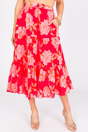 Bold Blooms Maxi Skirt, Tomato