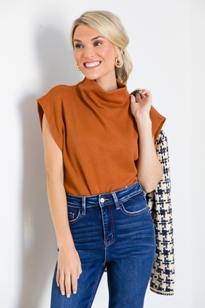 Sue Sleeveless Mock Sweater, Camel