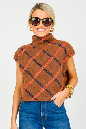 Chain Print Mock Sweater, Brown