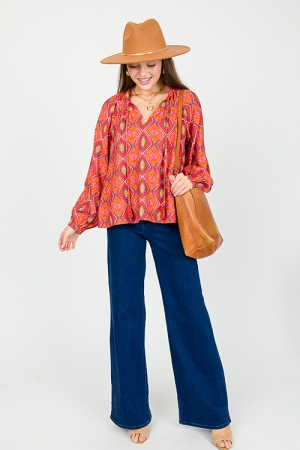 Carly Print Blouse, Brick