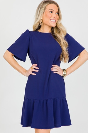 Crepe Drop Hem Dress, Navy