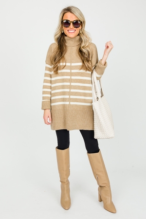 Deb Stripe Sweater, Taupe/Ivory