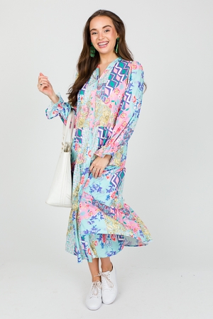 Patchwork Belted Maxi, Blue/Pink