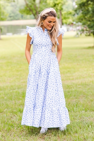 Sweetest Blooms Maxi, White Blue