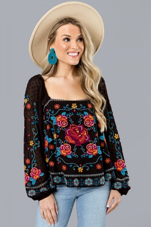 Swiss Embroidery Top, Black