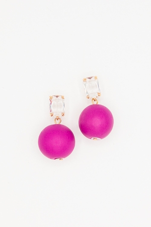 Rhinestone & Wood Earrings, Fuchsia