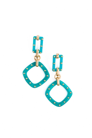 Studded Linked Square Drop, Teal