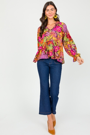 Floral Babydoll Blouse, Ash Brown