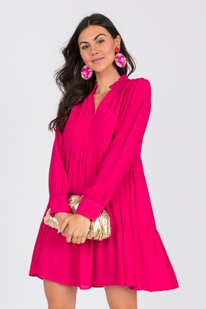 Solid Karlie Tier Dress, Hot Pink
