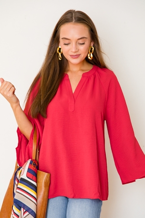 Flare Sleeve Blouse, Tomato Red