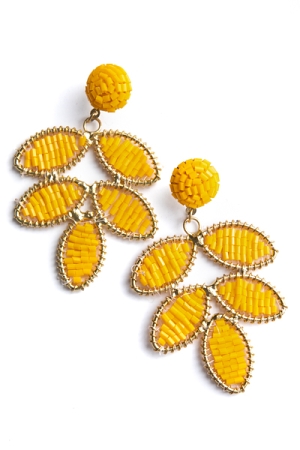 Leaf Bead Dangle Earrings, Yellow