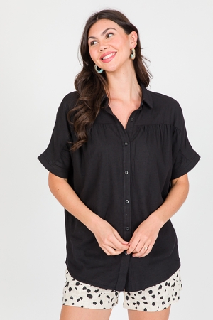 Short Sleeve Linen Shirt, Black