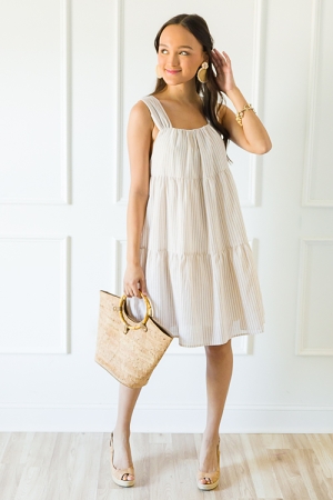 Sandy Stripes Tier Dress, Beige
