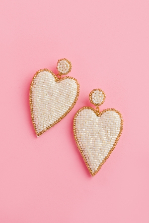 Statement Heart Earrings, Ivory