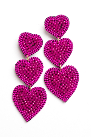 Triple Heart Earrings, Fuchsia