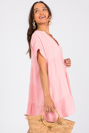Tiered Gauze Pocket Frock, Pink