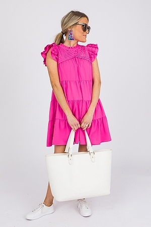Ruffle Pleated Tier Dress, Pink